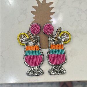 Beaded Cocktail Earrings - Pink, Orange, Yellow